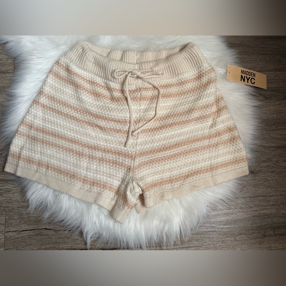 Cream and Tan High Waist Casual Shorts